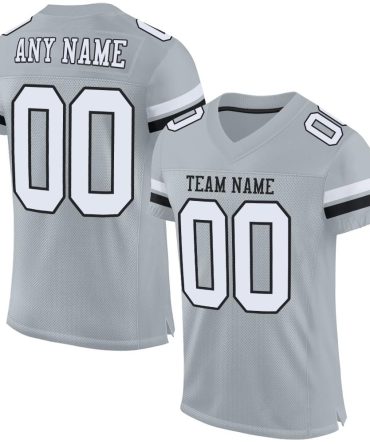 Custom Silver White-Black Football Jersey, Gift For Football Fans