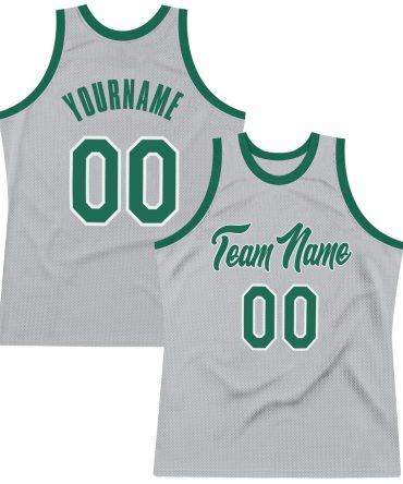 Custom Gray Kelly Green-White Throwback Basketball Jersey, Gift For Basketball Fans