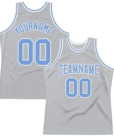 Custom Gray Light Blue-White Throwback Basketball Jersey, Gift For Basketball Fans