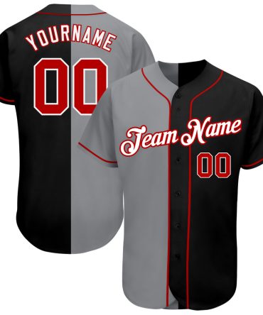 Custom Black Red-Gray Split Fashion Baseball Jersey, Gift For Baseball Fans