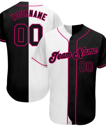 Custom White-Black Pink Split Fashion Baseball Jersey, Gift For Baseball Fans