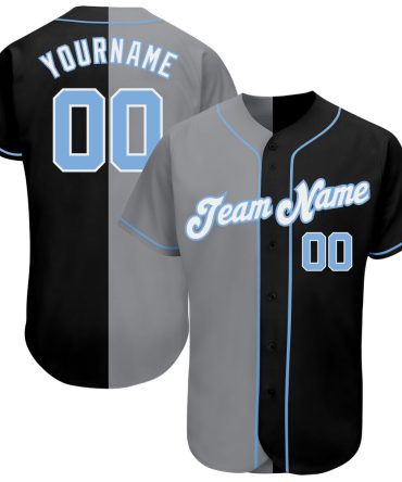 Custom Black Light Blue-Gray Split Fashion Baseball Jersey, Gift For Baseball Fans