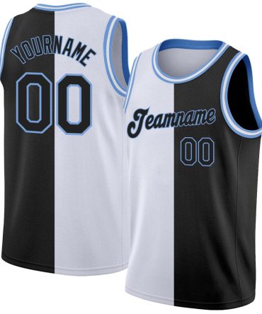 Custom White Black-Light Blue Split Fashion Basketball Jersey, Gift For Basketball Fans