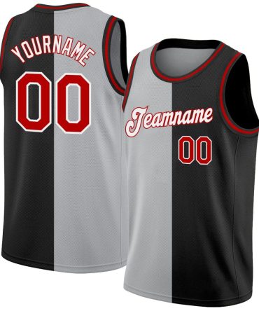 Custom Black Red-Gray Split Fashion Basketball Jersey, Gift For Basketball Fans