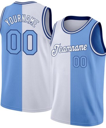 Custom White Light Blue-Royal Split Fashion Basketball Jersey, Gift For Basketball Fans
