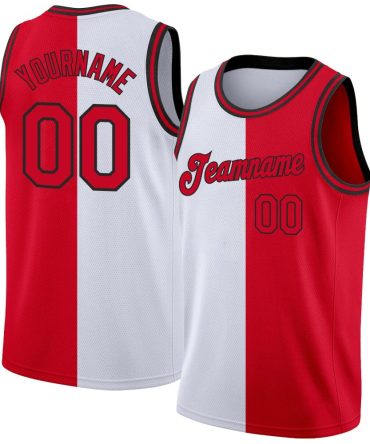 Custom White Red-Black Split Fashion Basketball Jersey, Gift For Basketball Fans