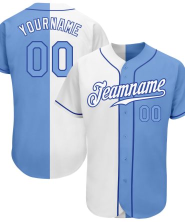 Custom White Light Blue-Royal Split Fashion Baseball Jersey, Gift For Baseball Fans