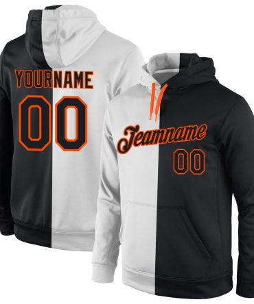 Custom White Black-Orange Split Fashion Sports Pullover Sweatshirt Hoodie, Gift For Football, Baseball, Hockey, Basketball, Softball & Rugby Fans