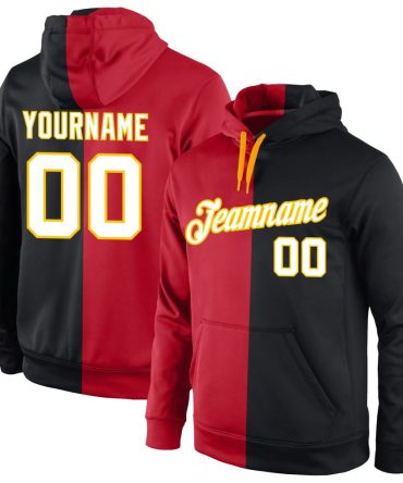 Custom Red White-Black Split Fashion Sports Pullover Sweatshirt Hoodie, Gift For Football, Baseball, Hockey, Basketball, Softball & Rugby Fans