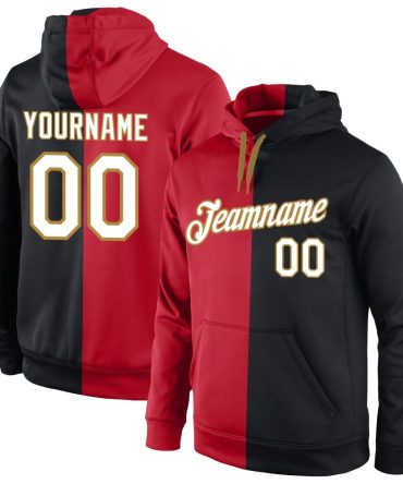 Custom Red White-Black Split Fashion Sports Pullover Sweatshirt Hoodie, Gift For Football, Baseball, Hockey, Basketball, Softball & Rugby Fans