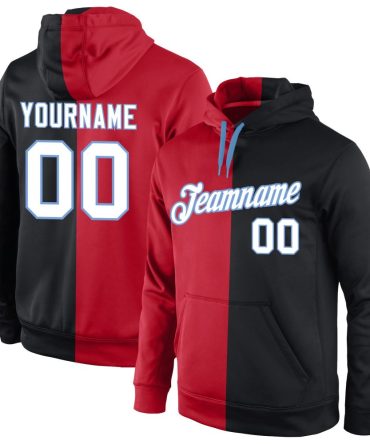 Custom Red White-Black Split Fashion Sports Pullover Sweatshirt Hoodie, Gift For Football, Baseball, Hockey, Basketball, Softball & Rugby Fans
