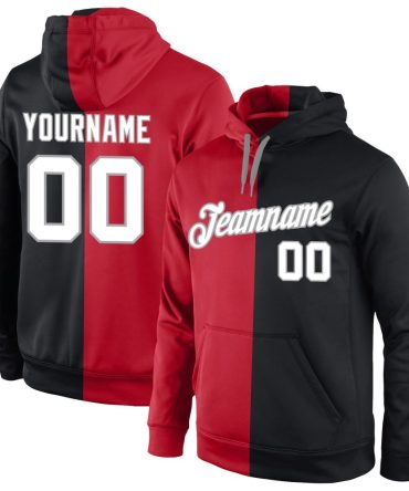 Custom Red White-Black Split Fashion Sports Pullover Sweatshirt Hoodie, Gift For Football, Baseball, Hockey, Basketball, Softball & Rugby Fans