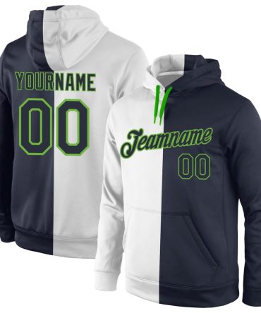 Custom White Navy-Neon Green Split Fashion Sports Pullover Sweatshirt Hoodie, Gift For Football, Baseball, Hockey, Basketball, Softball & Rugby Fans
