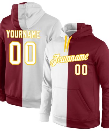 Custom Crimson White-Gold Split Fashion Sports Pullover Sweatshirt Hoodie, Gift For Football, Baseball, Hockey, Basketball, Softball & Rugby Fans