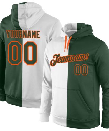 Custom White Green-Orange Split Fashion Sports Pullover Sweatshirt Hoodie, Gift For Football, Baseball, Hockey, Basketball, Softball & Rugby Fans