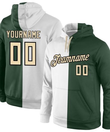 Custom White Cream-Green Split Fashion Sports Pullover Sweatshirt Hoodie, Gift For Football, Baseball, Hockey, Basketball, Softball & Rugby Fans