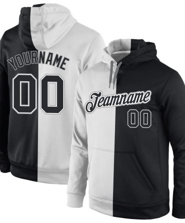 Custom White Black Split Fashion Sports Pullover Sweatshirt Hoodie, Gift For Football, Baseball, Hockey, Basketball, Softball & Rugby Fans