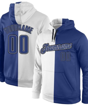 Custom White Royal-Gray Split Fashion Sports Pullover Sweatshirt Hoodie, Gift For Football, Baseball, Hockey, Basketball, Softball & Rugby Fans