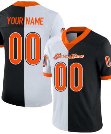 Custom Black Orange-White Split Fashion Football Jersey, Gift For Football Fans