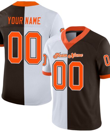 Custom Brown Orange-White Split Fashion Football Jersey, Gift For Football Fans