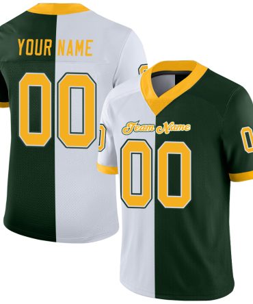 Custom Green Gold-White Split Fashion Football Jersey, Gift For Football Fans