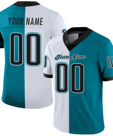 Custom Teal Black-White Split Fashion Football Jersey, Gift For Football Fans