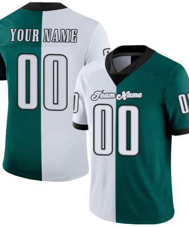 Custom Midnight Green White-Black Split Fashion Football Jersey, Gift For Football Fans