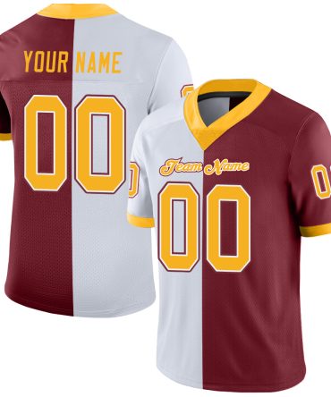 Custom Burgundy Gold-White Split Fashion Football Jersey, Gift For Football Fans