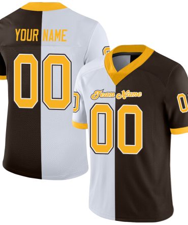 Custom Brown Gold-White Split Fashion Football Jersey, Gift For Football Fans