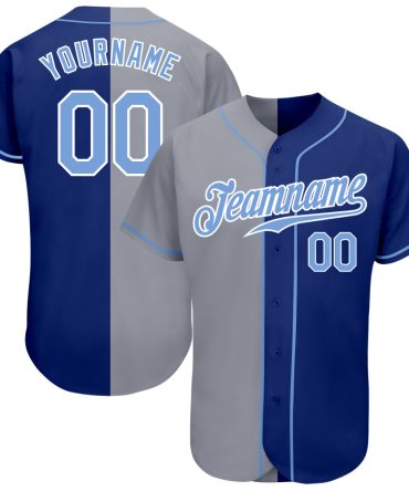 Custom Royal Light Blue-Gray Split Fashion Baseball Jersey, Gift For Baseball Fans