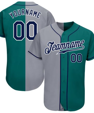 Custom Teal Navy-Gray Split Fashion Baseball Jersey, Gift For Baseball Fans