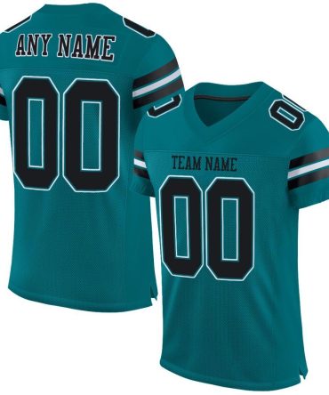 Custom Teal Black-White Football Jersey, Gift For Football Fans
