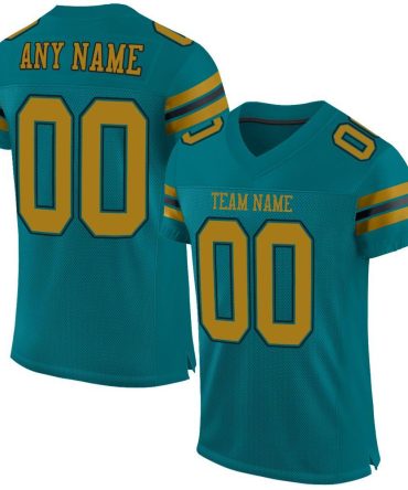 Custom Teal Old Gold-Black Football Jersey, Gift For Football Fans