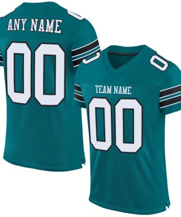 Custom Teal White-Black Football Jersey, Gift For Football Fans