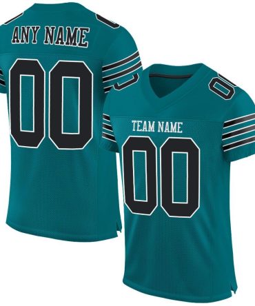 Custom Teal Black-White Football Jersey, Gift For Football Fans