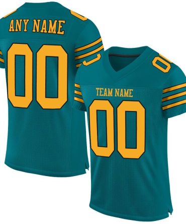 Custom Teal Gold-Black Football Jersey, Gift For Football Fans