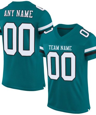 Custom Teal White-Black Football Jersey, Gift For Football Fans
