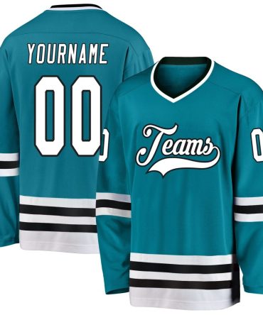 Custom Teal White-Black Hockey Jersey, Gift For Hockey Fans
