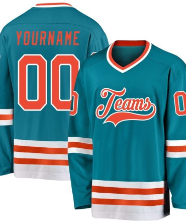 Custom Teal Orange-White Hockey Jersey, Gift For Hockey Fans