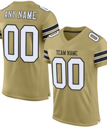 Custom Vegas Gold White-Black Football Jersey, Gift For Football Fans