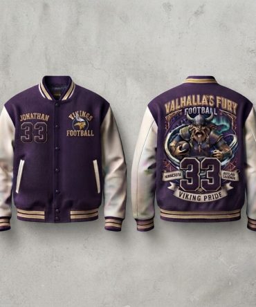 Vikings American Football Inspired Varsity Jacket, Personalized Baseball Jacket