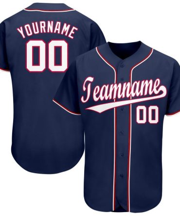 Custom Navy White-Red Baseball Jersey, Gift For Baseball Fans