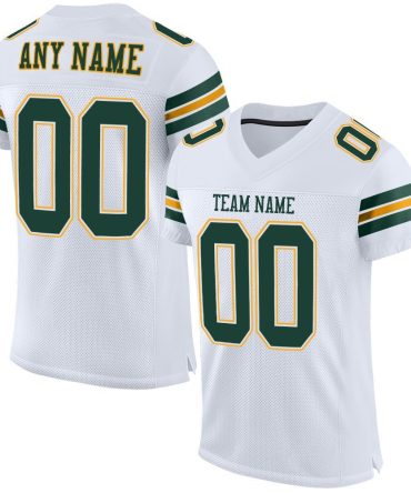 Custom White Green-Gold Football Jersey, Gift For Football Fans