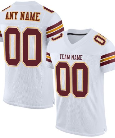 Custom White Burgundy-Gold Football Jersey, Gift For Football Fans