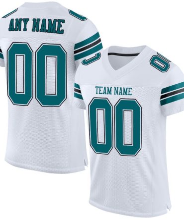Custom White Teal-Black Football Jersey, Gift For Football Fans