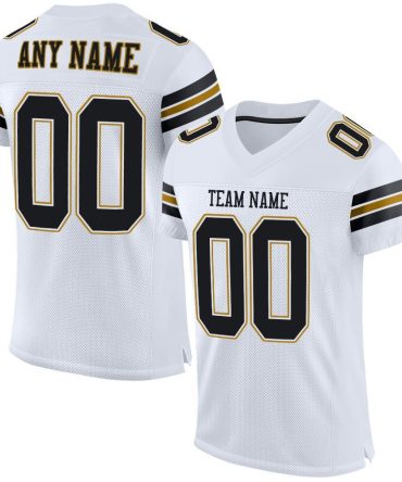 Custom White Black-Old Gold Football Jersey, Gift For Football Fans