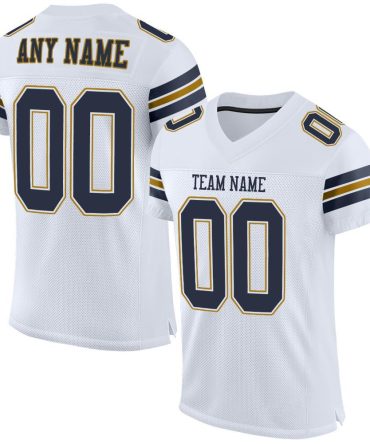 Custom White Navy-Old Gold Football Jersey, Gift For Football Fans