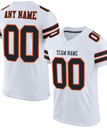 Custom White Black-Orange Football Jersey, Gift For Football Fans