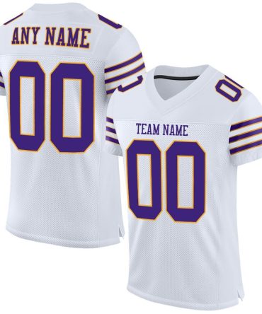 Custom White Purple-Gold Football Jersey, Gift For Football Fans