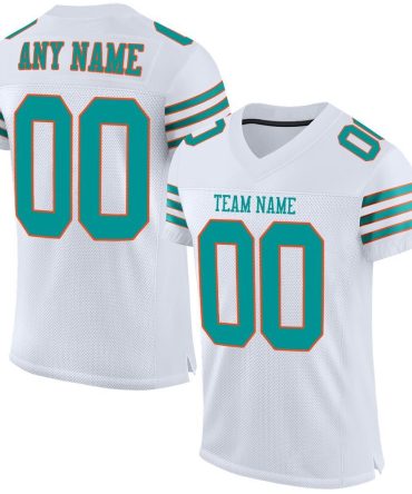 Custom White Aqua-Orange Football Jersey, Gift For Football Fans